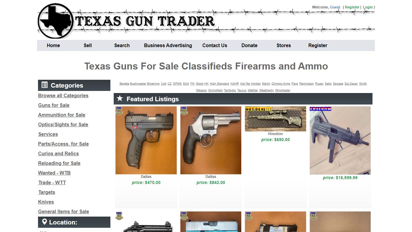 Texas Guns For Sale Classifieds Firearms and Ammo